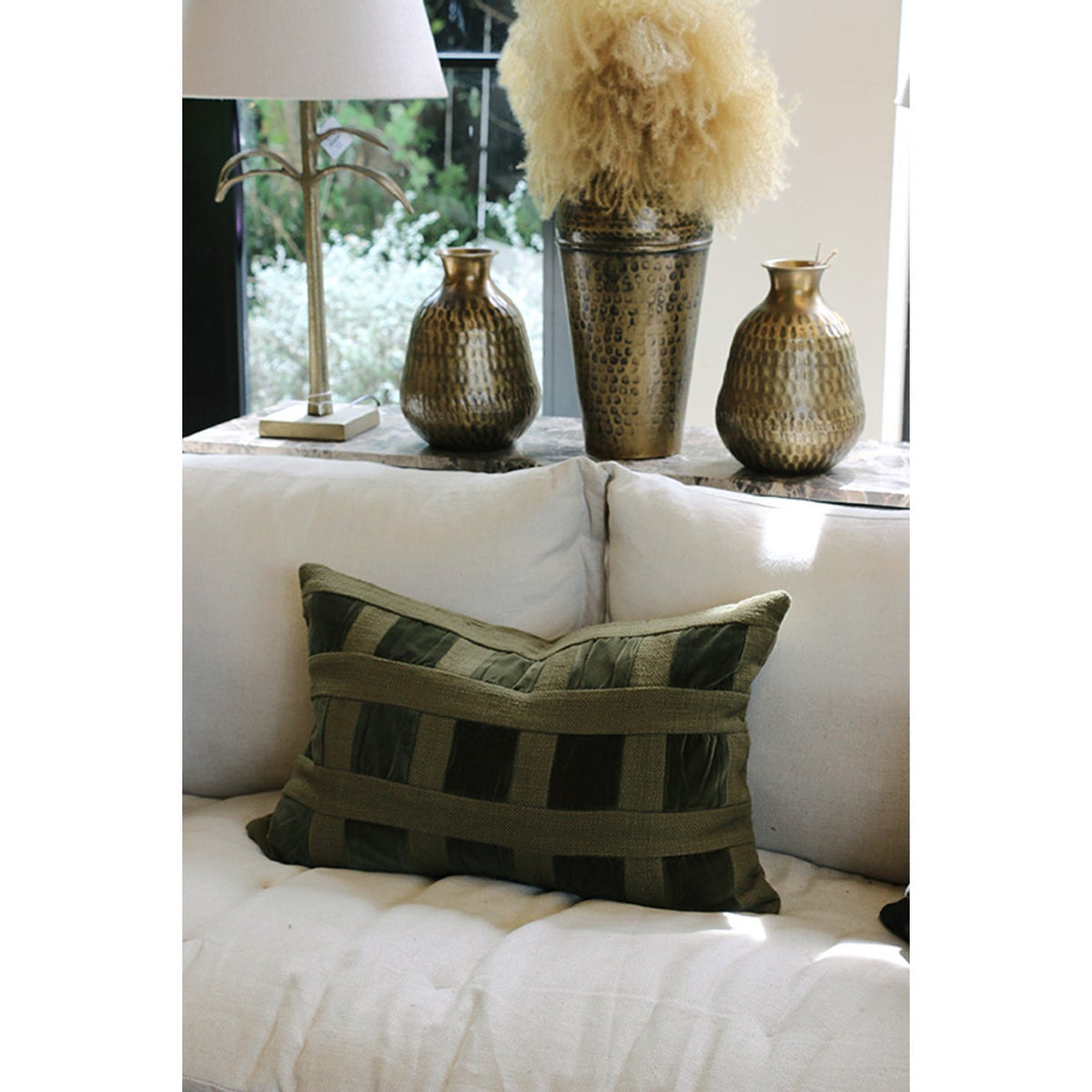 Emerald Velvet Checker Cushion Cover