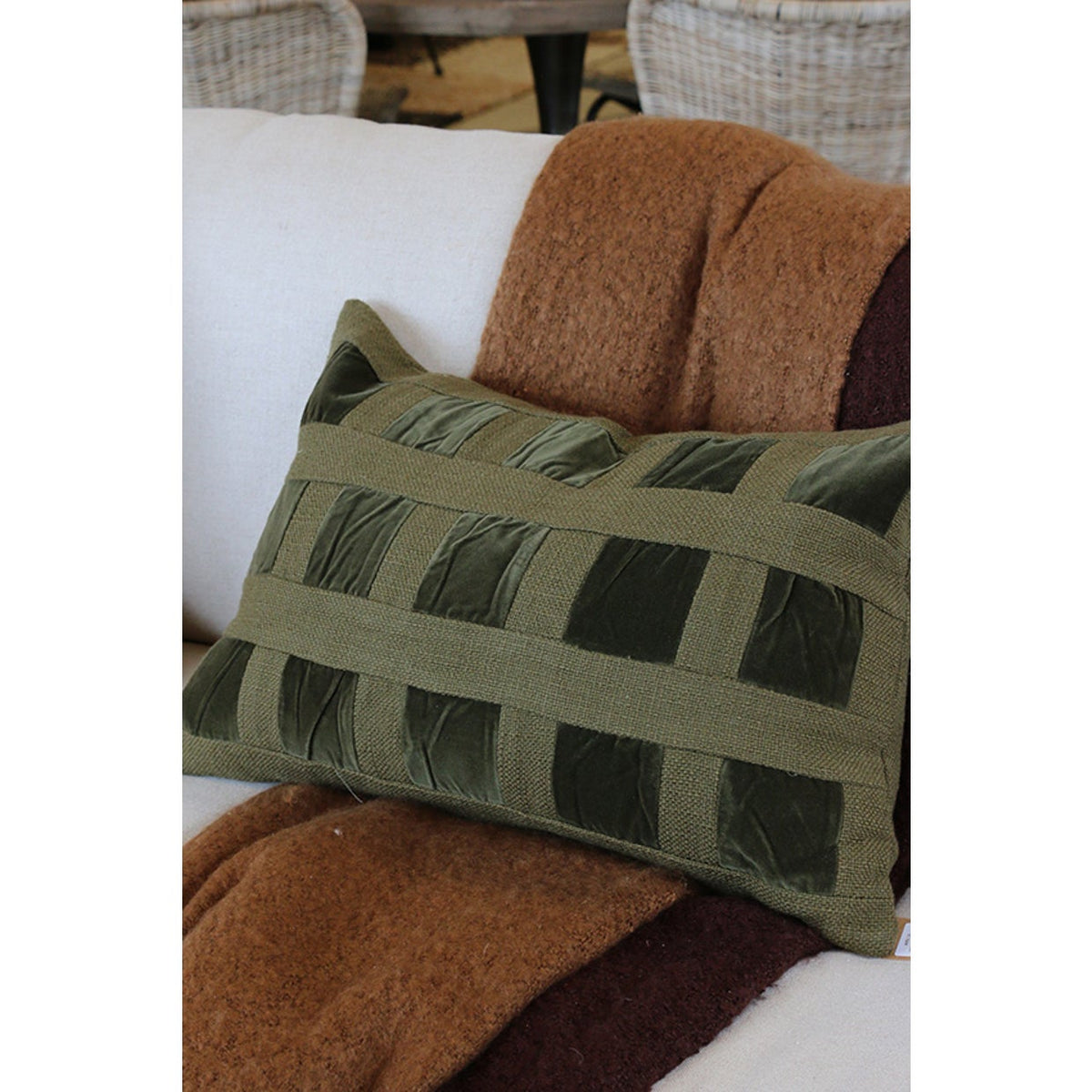 Emerald Velvet Checker Cushion Cover