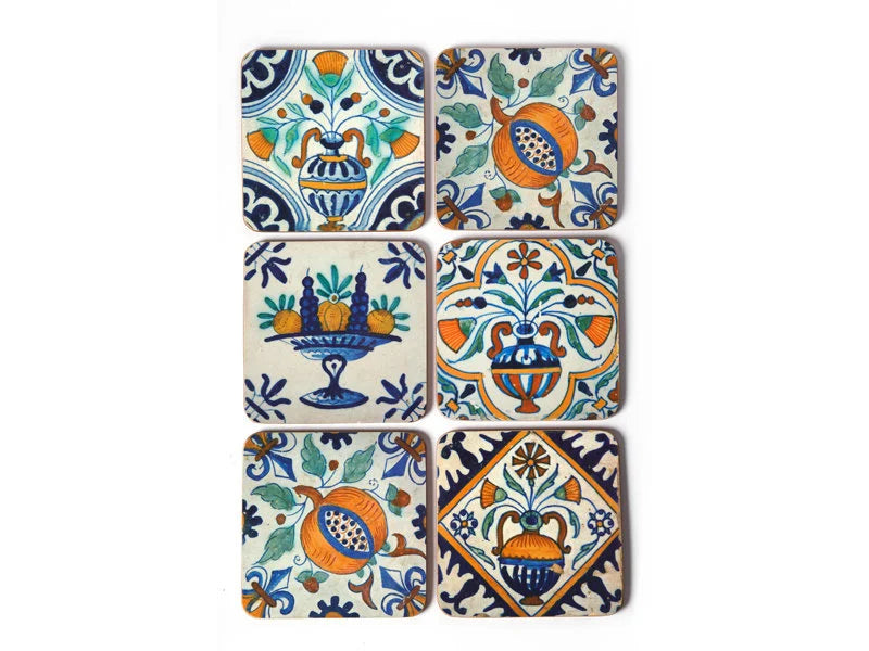 Coaster set of 6 Delft Polychrome Tiles
