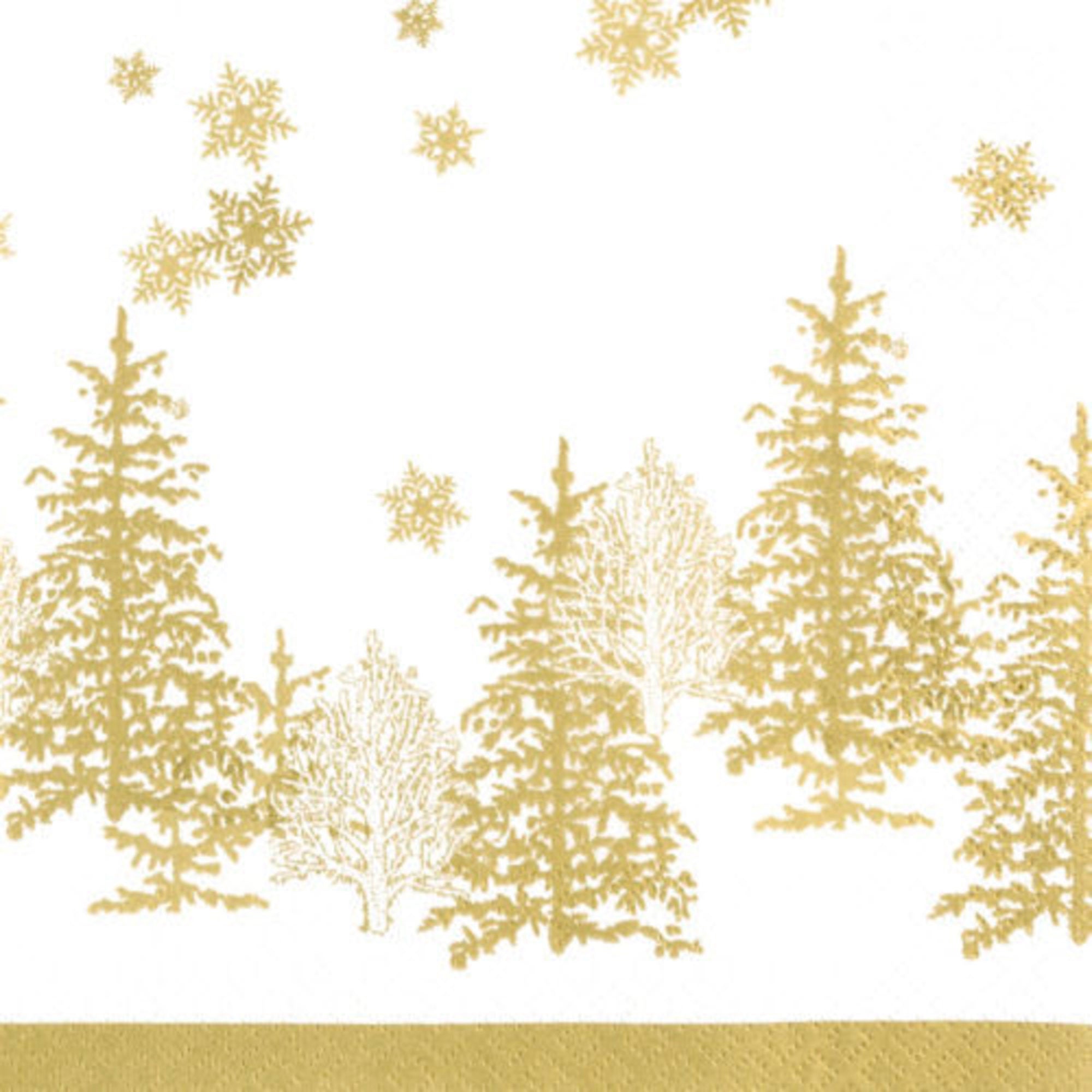 Gold Trees and Snowflakes Cocktail Napkins Pack of 20