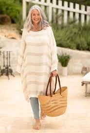 A Bientot Linen Stripe Dress Long Sleeve - Natural