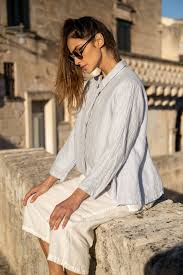 Meg by Design Chiara Shirt Linen Blue Pin Stripe Small
