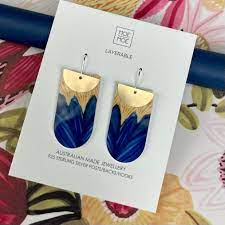 Kirsten Katz Botanic Blues Layered Tab Drop Earrings