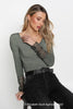Indigo Long Sleeve Tee with French Lace Trim