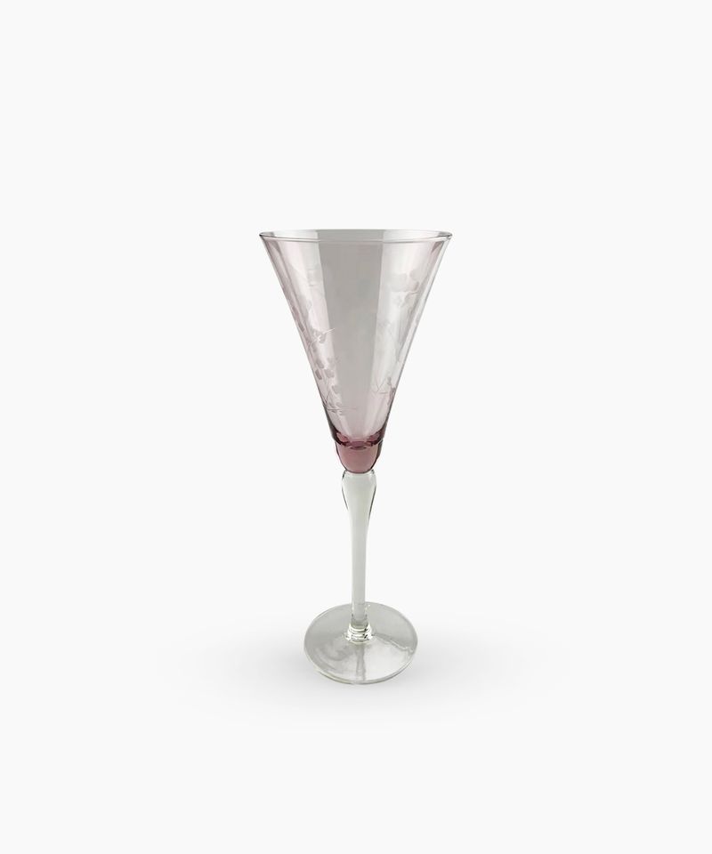 Floral Etched Tall Wine Glass Pink