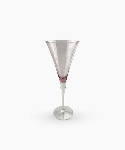 Floral Etched Tall Wine Glass Pink