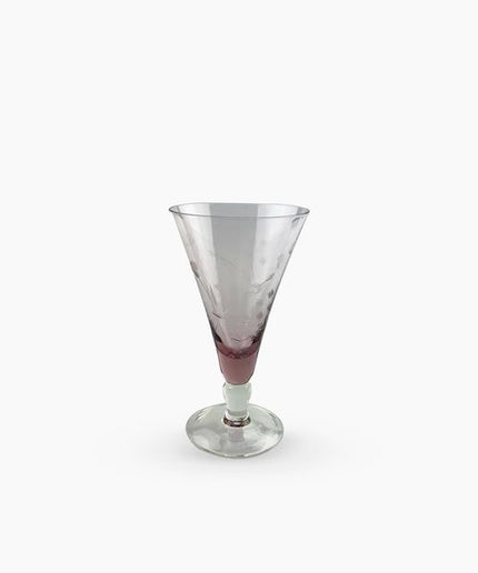 Floral Etched Short Wine Glass Pink