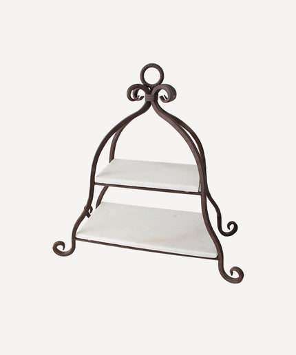 French Country 2 Tier Marble Cake Stand