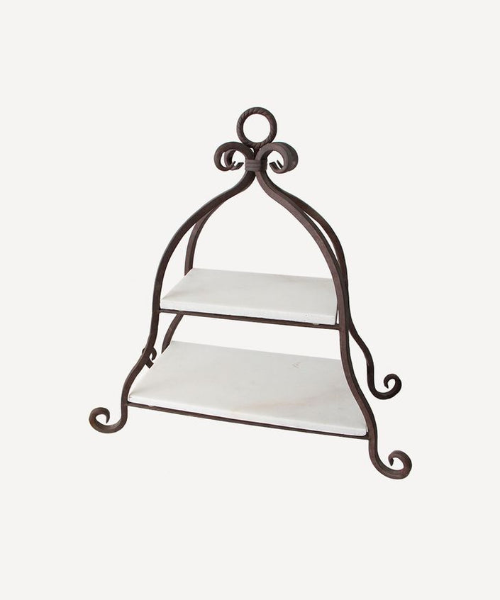 French Country 2 Tier Marble Cake Stand
