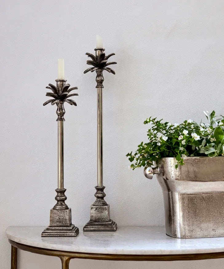 Palm Leaf Candle Holder Silver