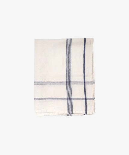 Plaid Cotton Linen Marine Blue Teatowel - French Country Collections