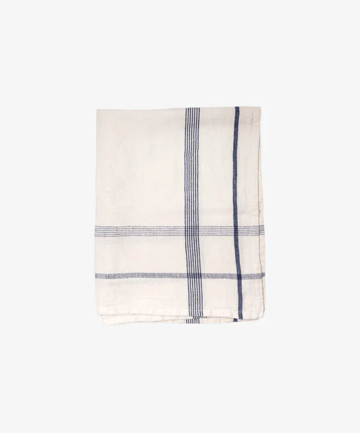 Plaid Cotton Linen Marine Blue Teatowel - French Country Collections
