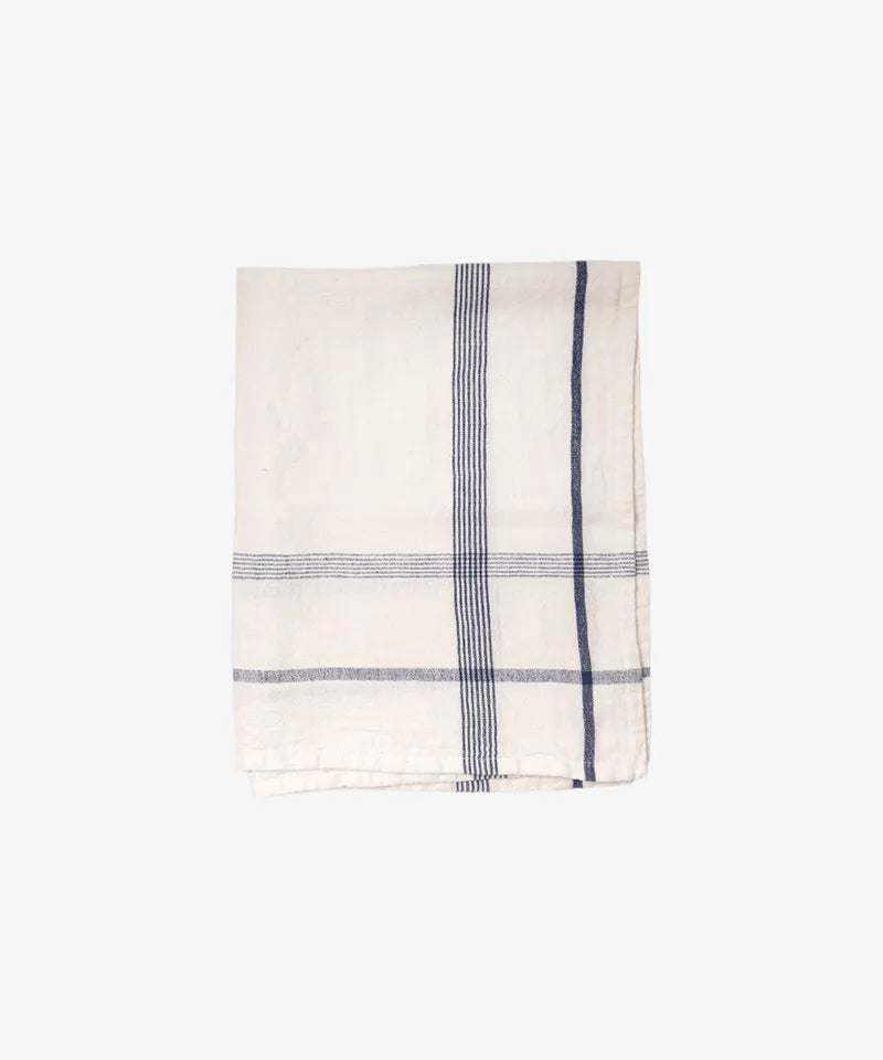 Plaid Cotton Linen Marine Blue Teatowel - French Country Collections