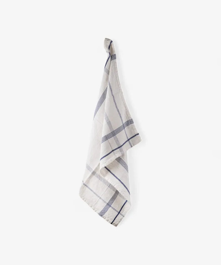 Plaid Cotton Linen Marine Blue Teatowel - French Country Collections