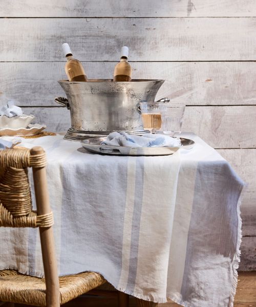 Striped Linen Tablecloth Blue