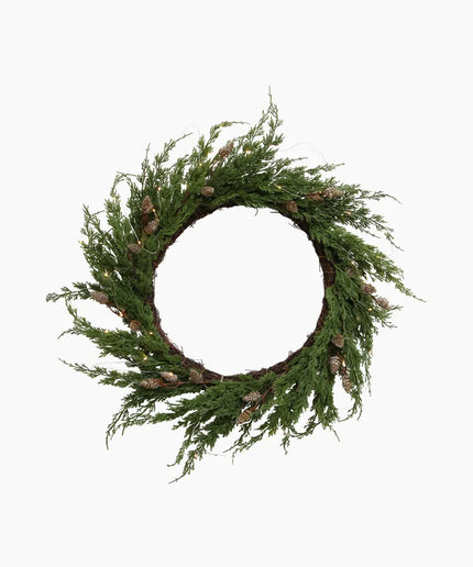 Cedar & Pinecone Wreath with Lights by French Country Collections
