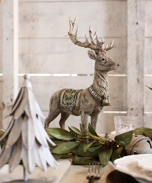 Grey Deer with Bells & Saddle - French Country Collections