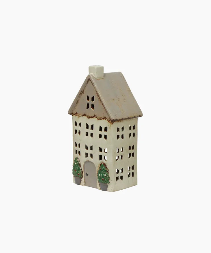 Christmas Tea Light House Stone with Pots Medium by French Country Collections