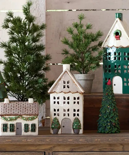 Christmas Tea Light House Stone with Pots Medium by French Country Collections