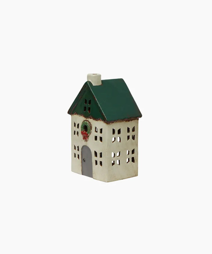 Christmas Tea Light House Green with Wreath Small by French Country Collections
