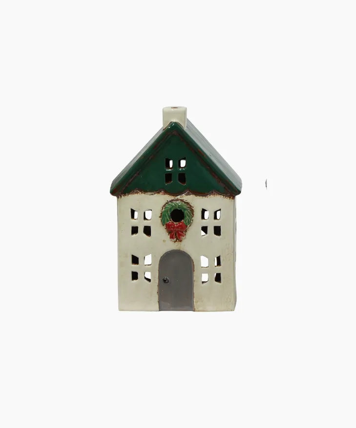 Christmas Tea Light House Green with Wreath Small by French Country Collections