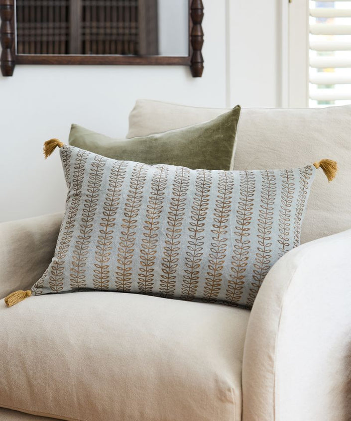 Leaf Handblock Velvet Cushion Cover