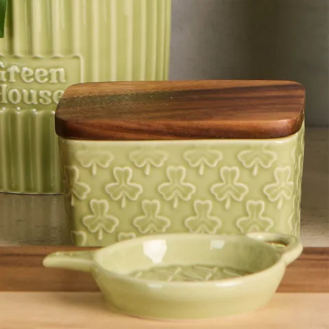 Green House Clover Leaf Butter Dish