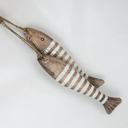 Wooden Striped Fish Set of 2 - Natural & White