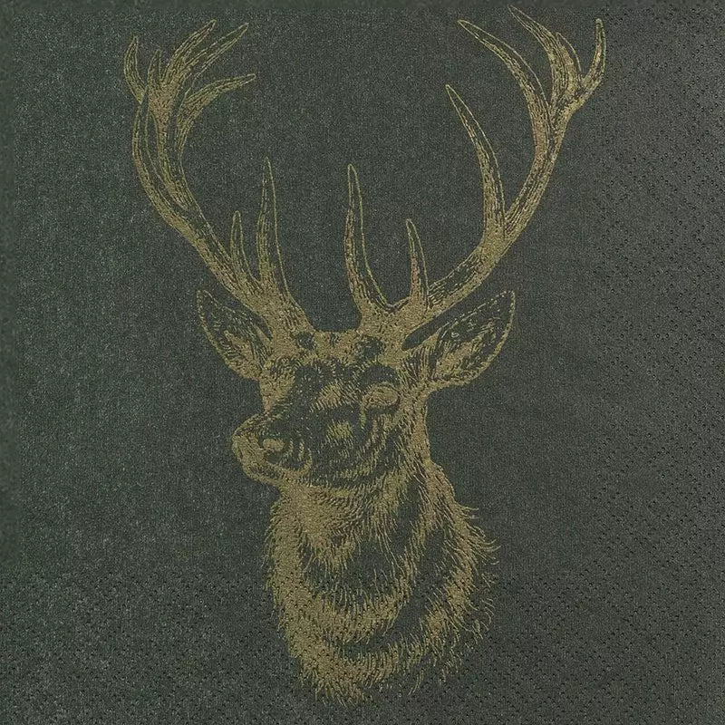 Classic Deer Gold & Green Lunchen Napkins Pack of 20