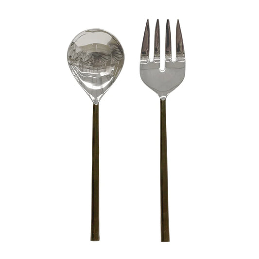 Burnished Black & Stainless Steel Salad Servers