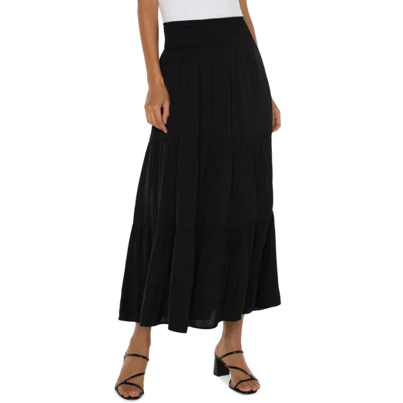 Tiered Woven Maxi Skirt with Smocked Waist by Liverpool