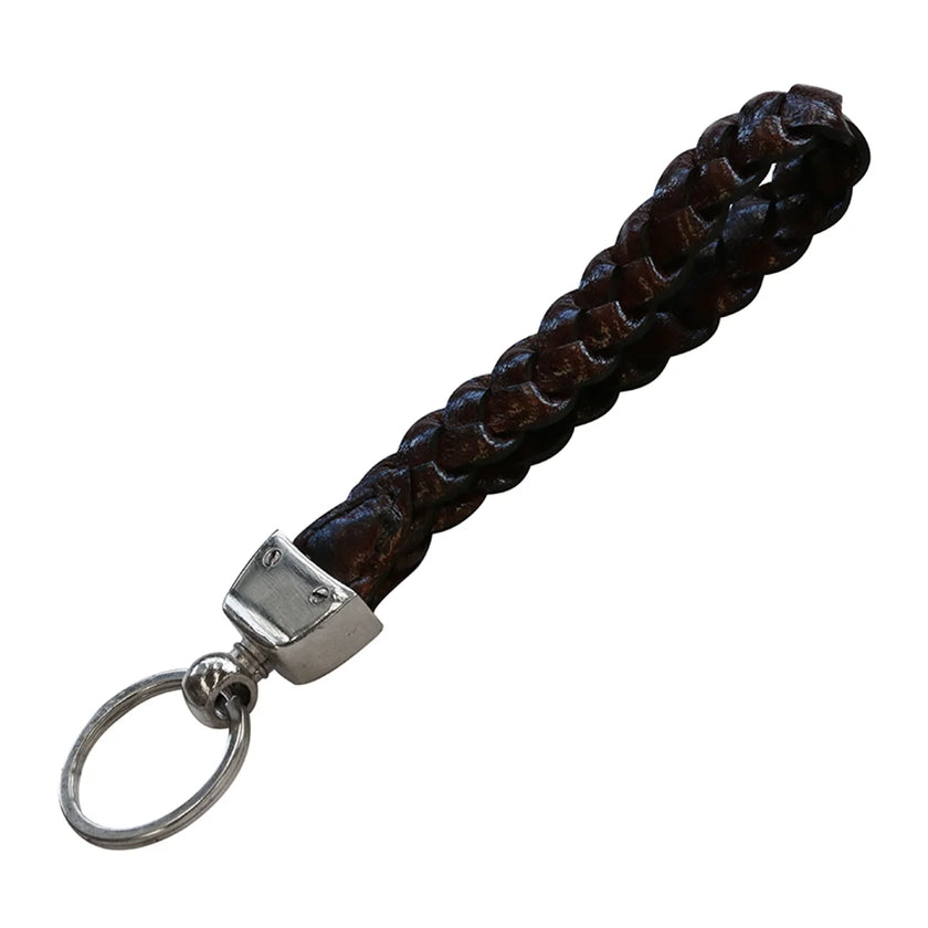 Plated Leather Keyring - Tan with Brass