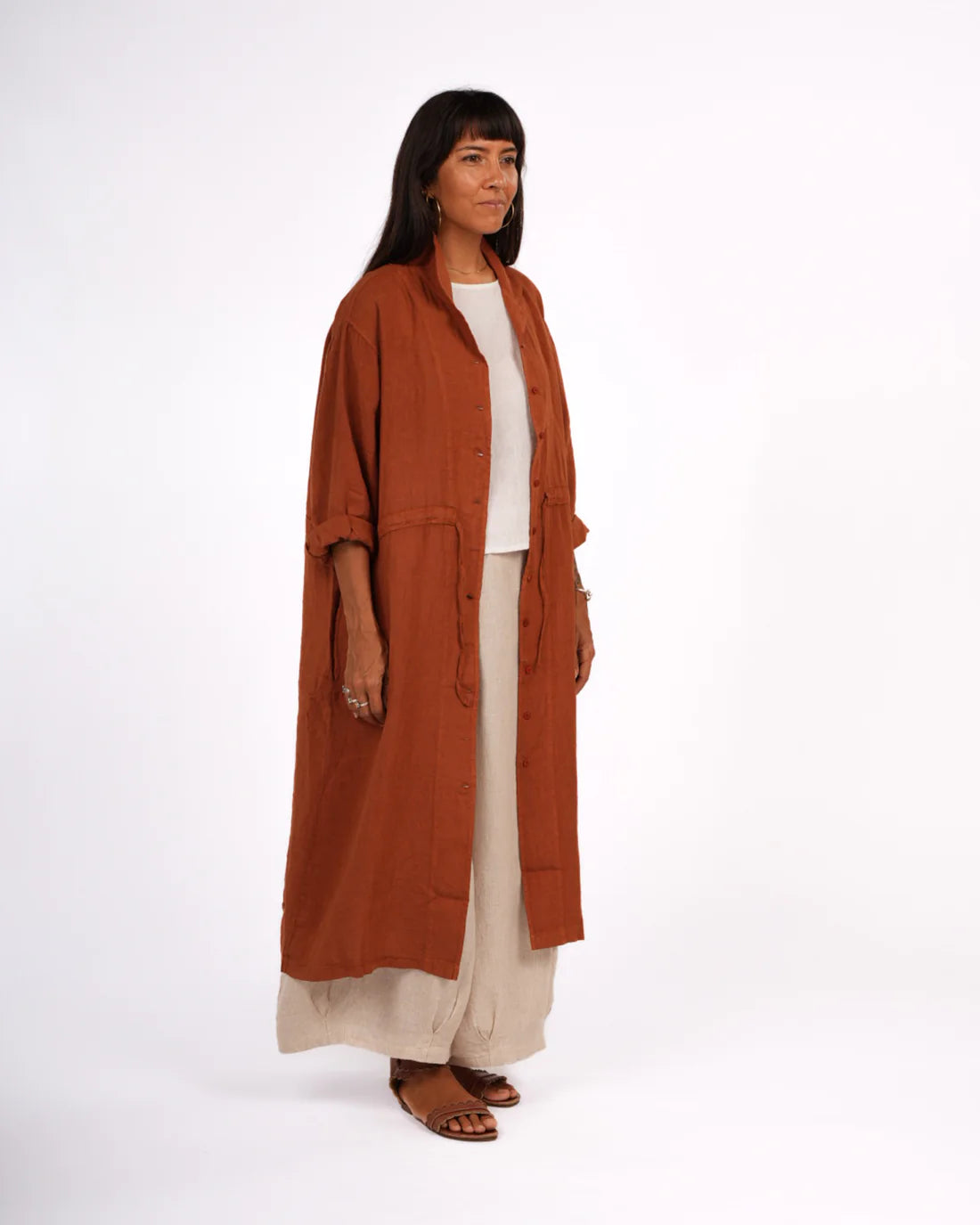 Montaigne Linen Drawstring Dress - Rust