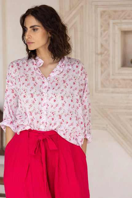 Moyo Shirt - Cotton Voile - Pink Floral Small by MegbyDesign