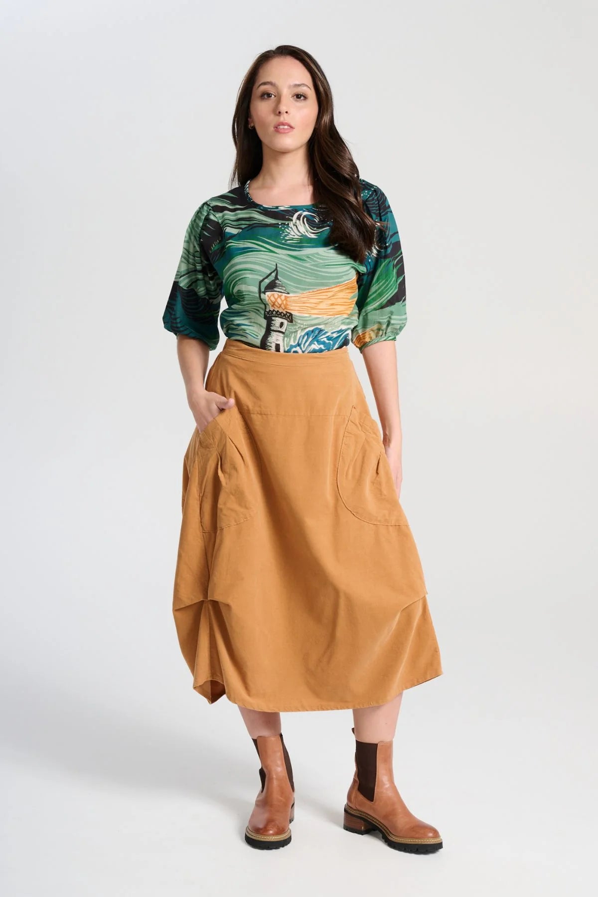 Milwaukee Marlowe Mustard Skirt in Fine Cord- Olga De Polga