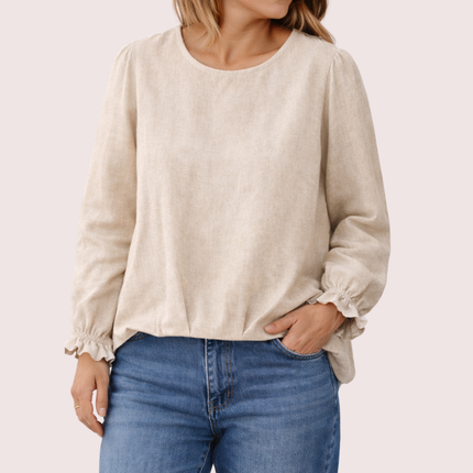 Oatmeal Linen Pleat Top-Carter