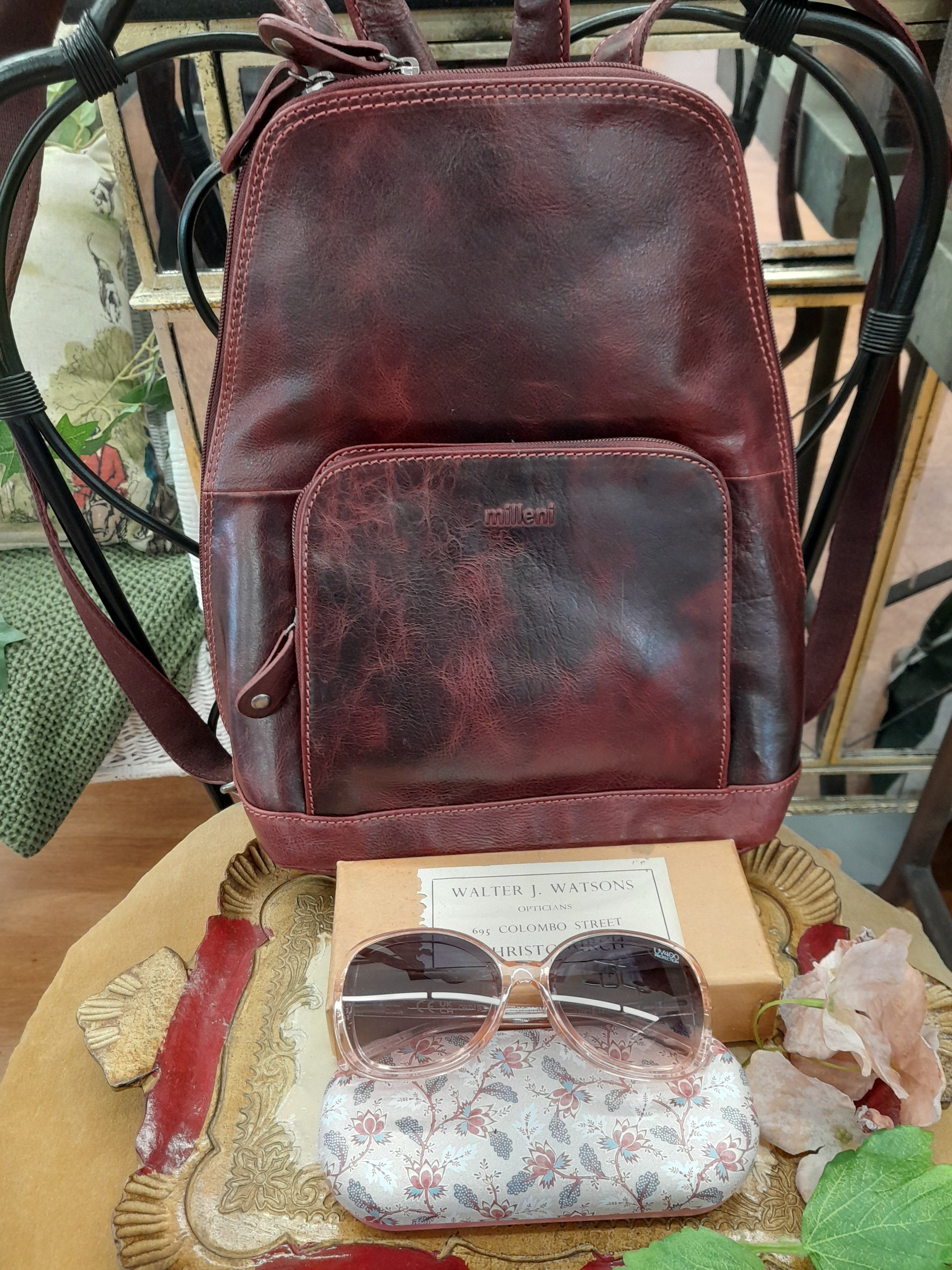 Dark Cherry Leather Backpack