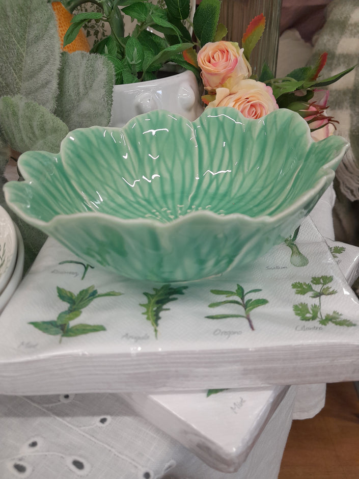 Bordallo Pinheiro Flora Bowl Verde Green 17cm detail - Portuguese ceramic bowl NZ