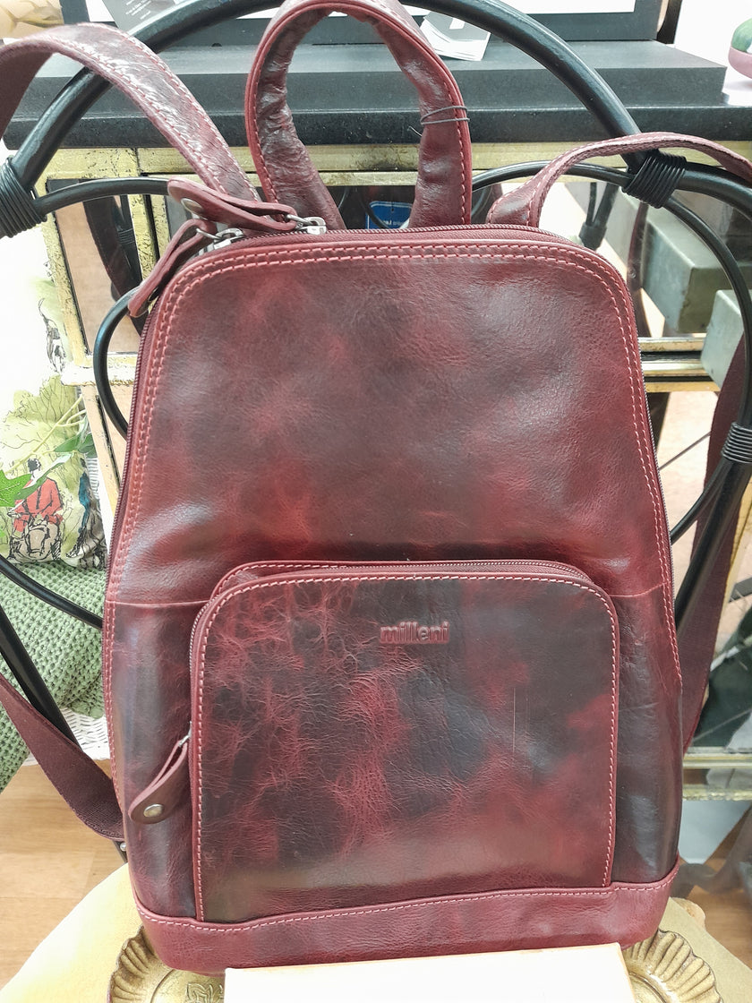 Dark Cherry Leather Backpack