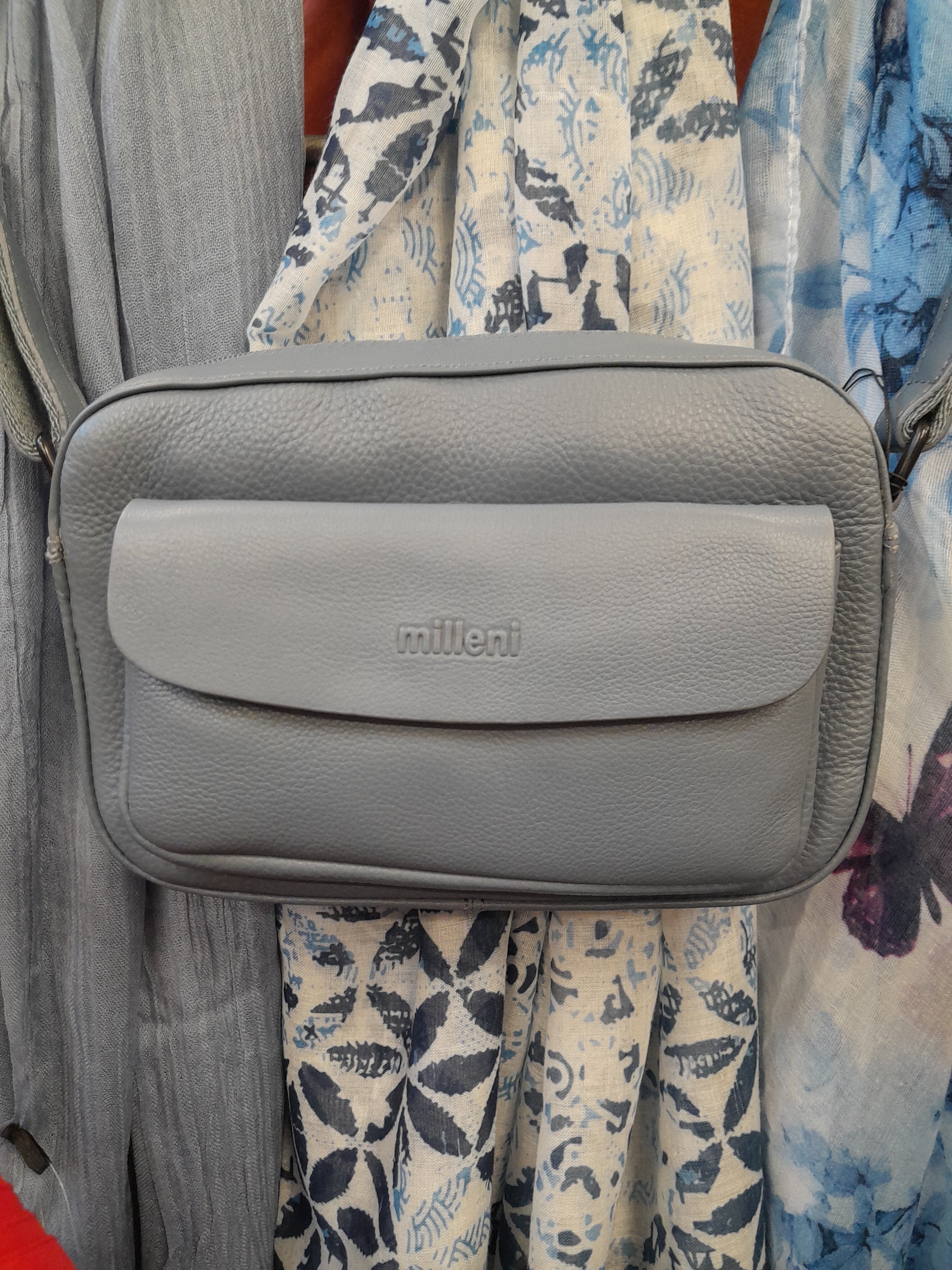 Dusky Blue Leather Crossbody Bag