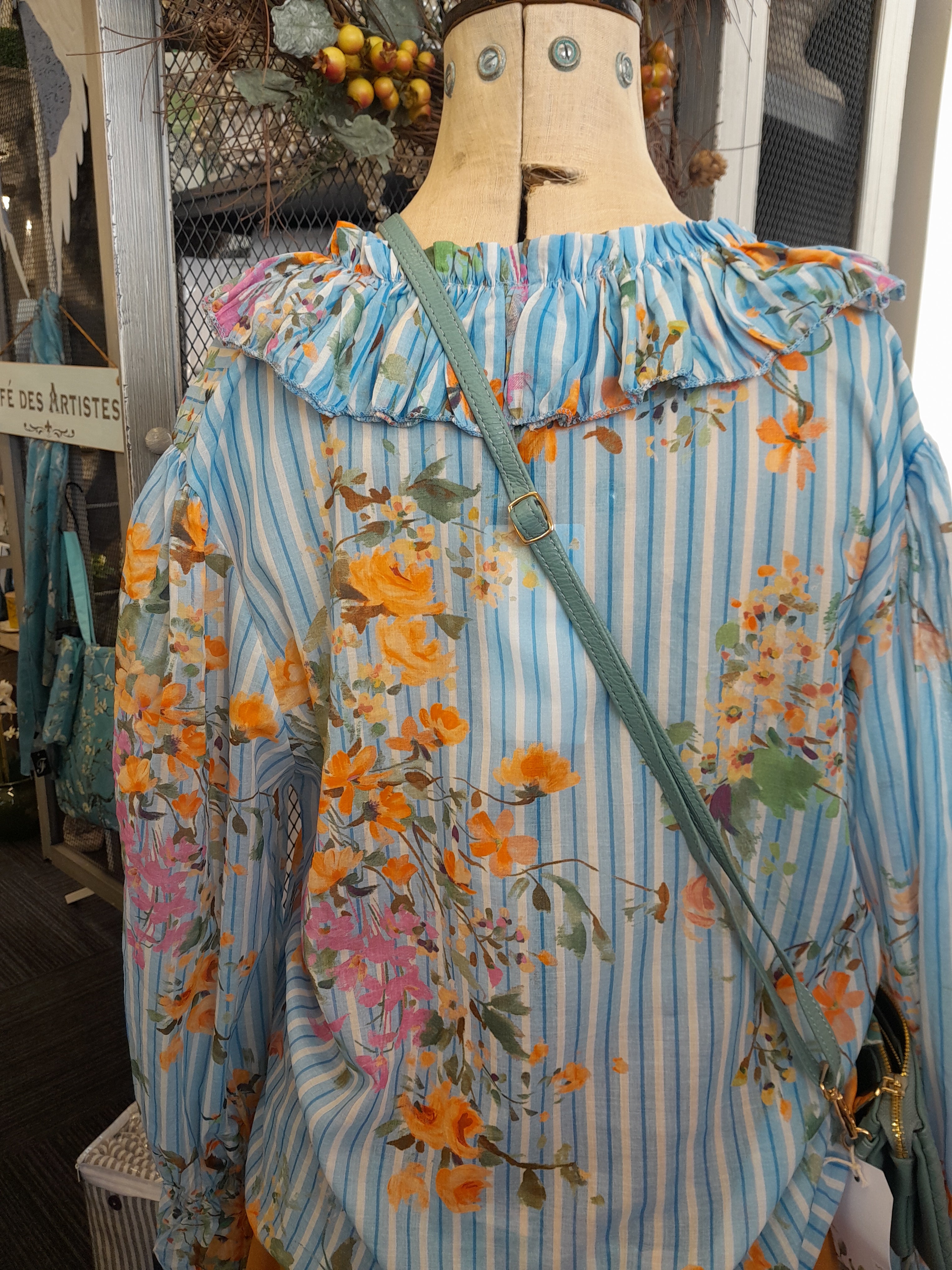 Blue Chablis Floral Frill Cotton Shirt