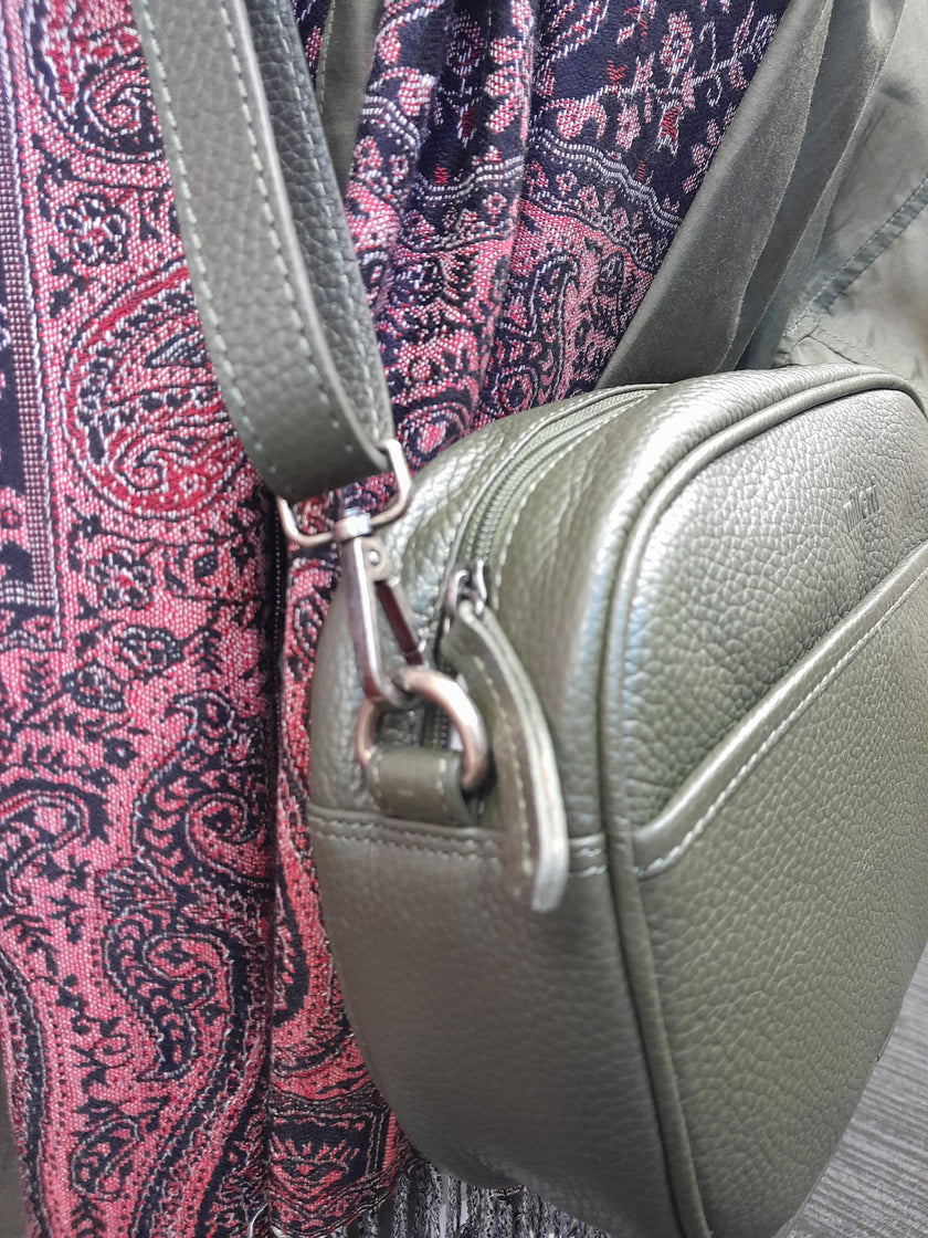 Leather Cross Body Bag-Grape Leaf Green