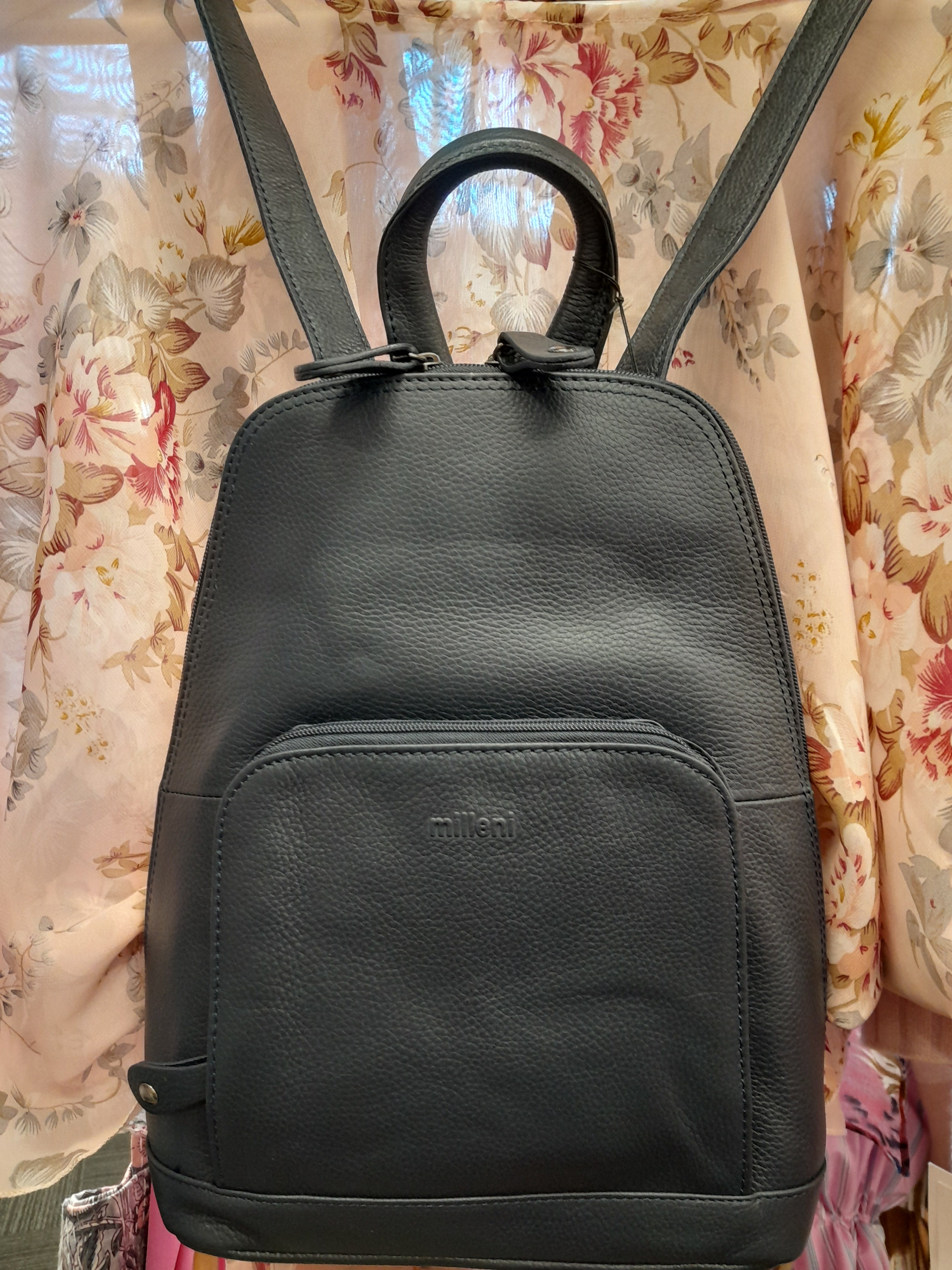 Navy Leather Backpack