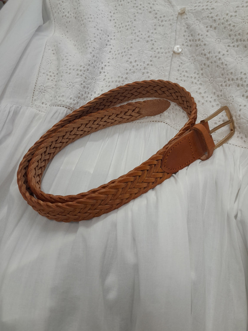 Woven Leather Tan Belt by Olga de Polga