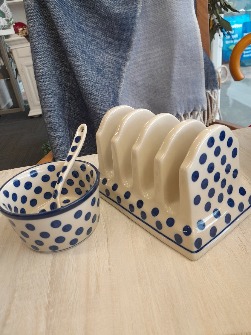 Polish Ceramics Toast Rack - Blue and White Spots