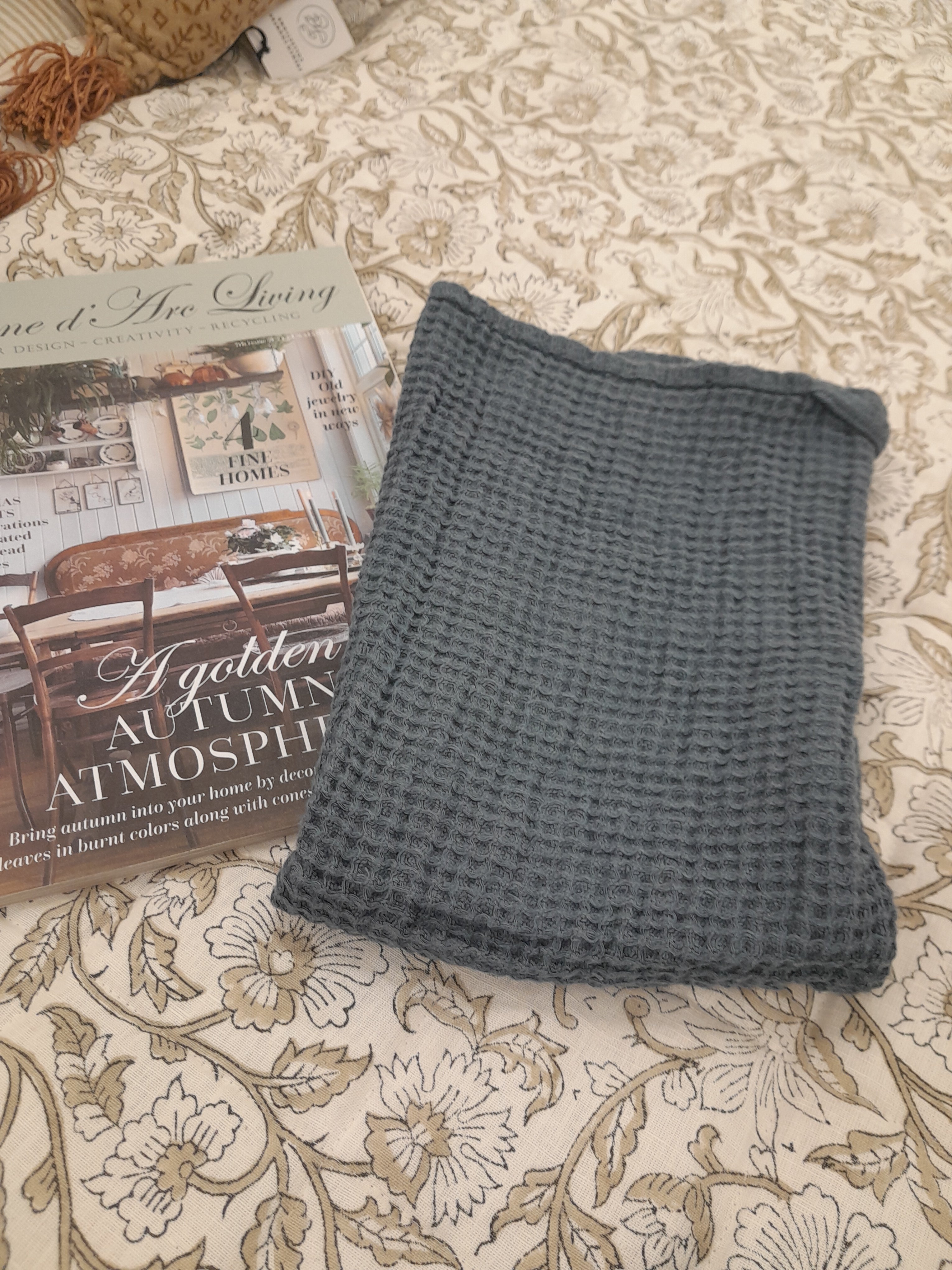 Ottoman Grey-Blue Linen Waffle Hand Towel