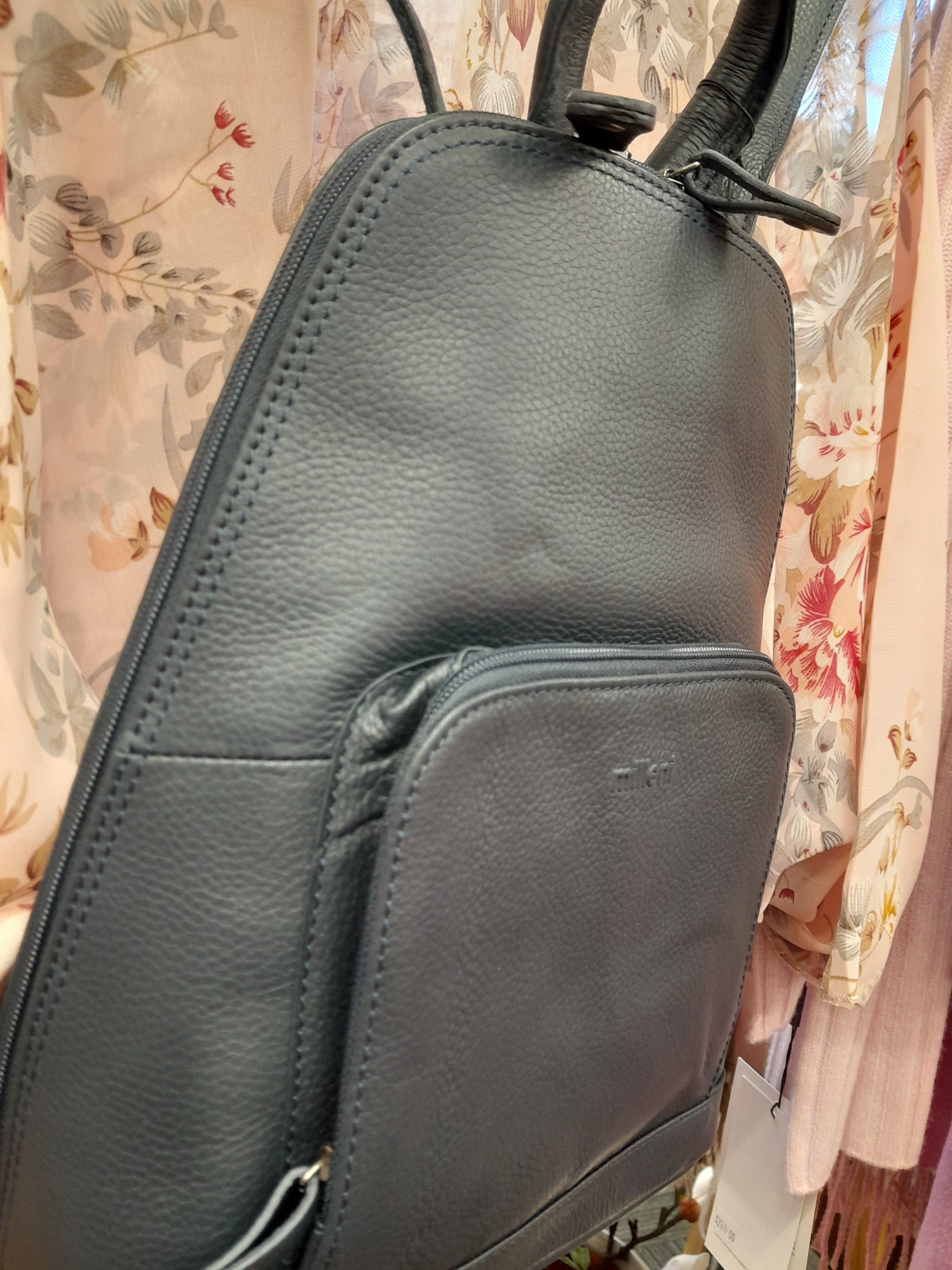 Navy Leather Backpack