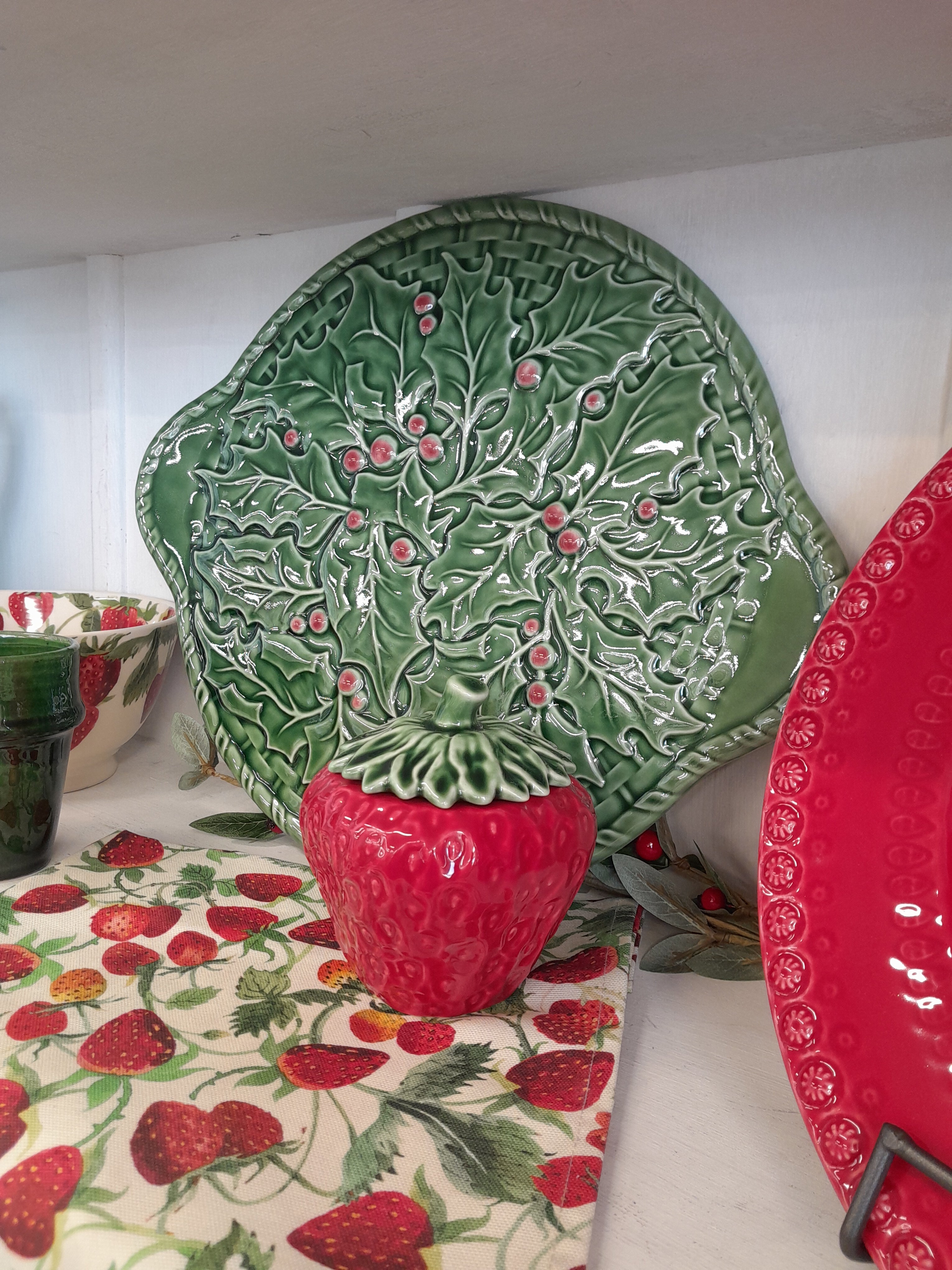 Bordallo Pinheiro Holly Tray 36cm styled - Portuguese ceramic Christmas tray NZ