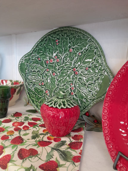 Bordallo Pinheiro Holly Tray 36cm styled - Portuguese ceramic Christmas tray NZ