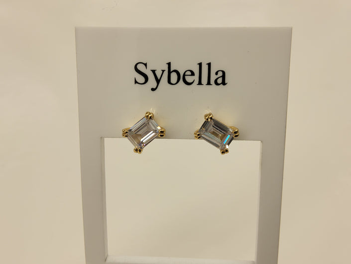 Sybella Gold Rectangle Cubic Zirconia Stud